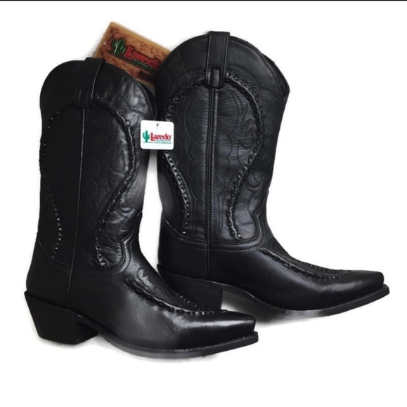 New Laredo Black Goat Bucklace Cowboy Boots Sz 8EW - Picture 3 of 8